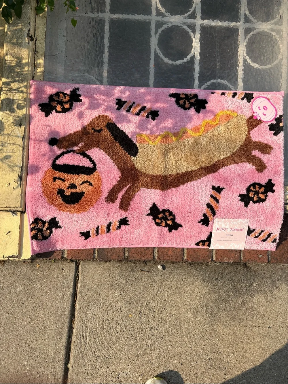 Betsey Johnson Pink Halloween Dachshund Bath Rug
